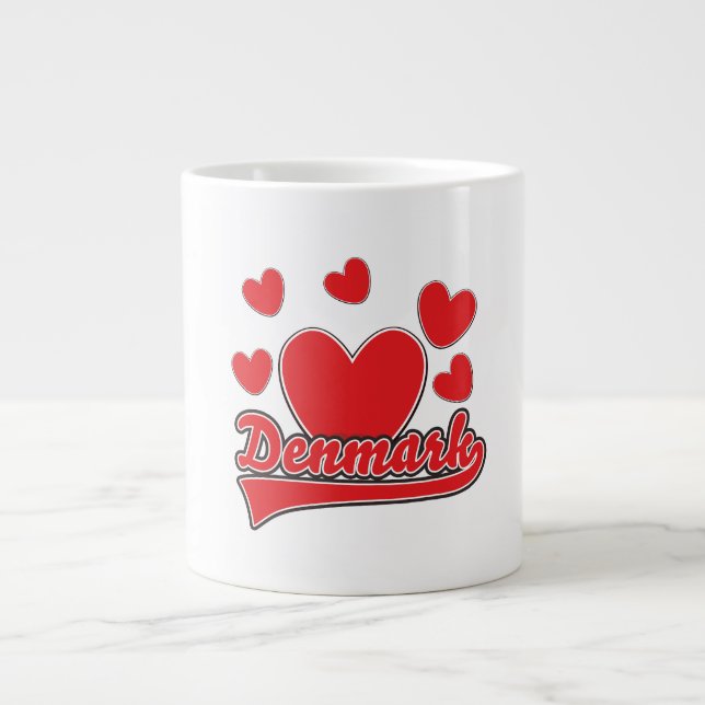 Caneca De Café Grande Logo do estilo de colheita Love Denmark (Frente)