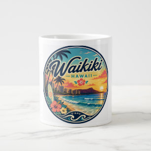 Caneca De Café Grande Logotipo de Viagem Retro Waikīkī Hawaii