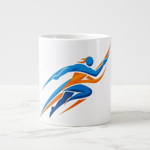 Caneca De Café Grande Logotipo Dinâmico de Corredor Azul Laranja Velocid