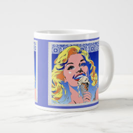 Caneca De Café Grande Loira Comendo Sorvete Colorido Estilo Pop Art dos 