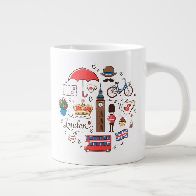 Caneca De Café Grande Londres Doodles (Direita)