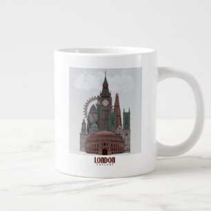 Caneca De Café Grande Londres em Nuvens Vermelhas e Verde