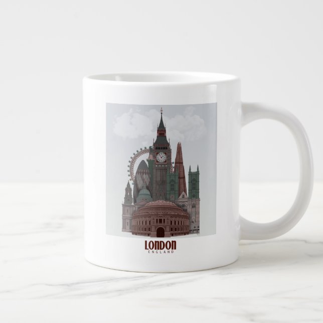 Caneca De Café Grande Londres em Nuvens Vermelho e Verde (Direita)