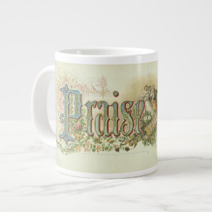 Caneca De Café Grande "Louvado Seja o Senhor" Arte Cristã Vintage