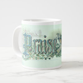 Caneca De Café Grande "Louvado Seja o Senhor" Arte Cristã Vintage verde 
