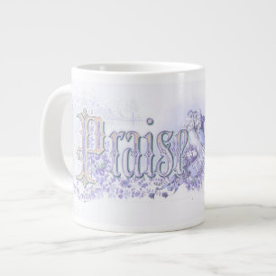 Caneca De Café Grande "Louvado Seja o Senhor" pastel azul pervinca