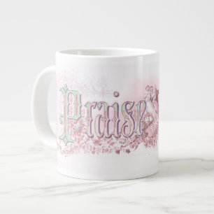 Caneca De Café Grande "Louvado Seja o Senhor" pastel rosa e verde