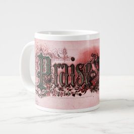 Caneca De Café Grande "Louvado Seja o Senhor" Vermelho e Verde Profundo