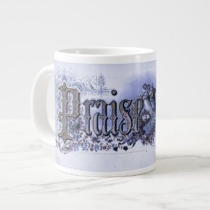 Caneca De Café Grande "Louvado Senhor" Vintage Arte Cristã muda de azul