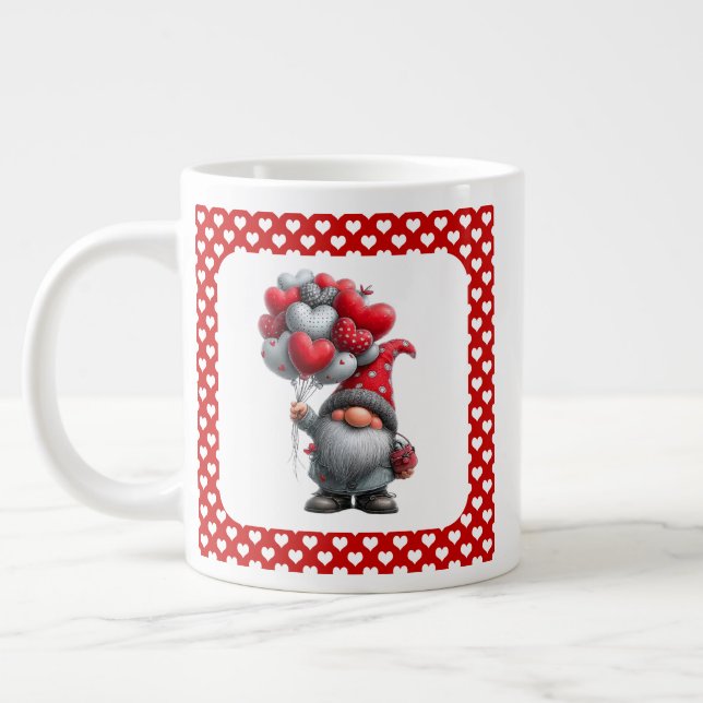 Caneca De Café Grande "Love Lifted High" Heart Balloon Gnome (Esquerda)