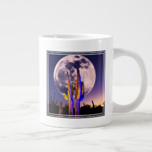Caneca De Café Grande Lua Cheia Sobre Saguaro Cactus