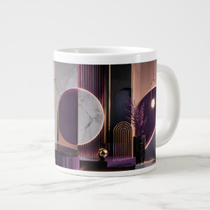 Caneca De Café Grande Luxuoso Geométrico Abstrato Rico Roxo e Dourado