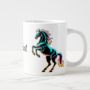 Caneca De Café Grande Luz Neon de Cavalo Efeito Glitch Estilo Retro