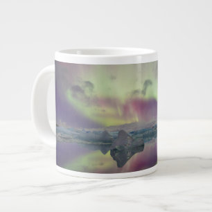 Caneca De Café Grande Luzes da Aurora Refletem Lagoa   Islândia