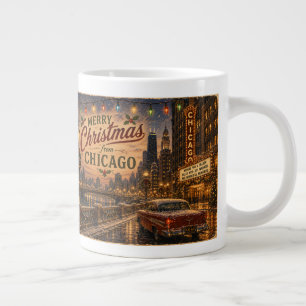 Caneca De Café Grande Luzes de Natal da Cidade Vintage Chicago Route 66
