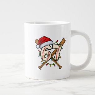 Caneca De Café Grande Luzes de Natal de Beisebol 67 Chapéu do Papai Noel