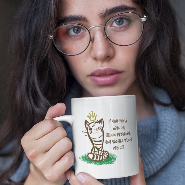 Caneca De Café Grande MÁ CATTITUDE Engraçado Parente de Gato Engraçado (Criador carregado)
