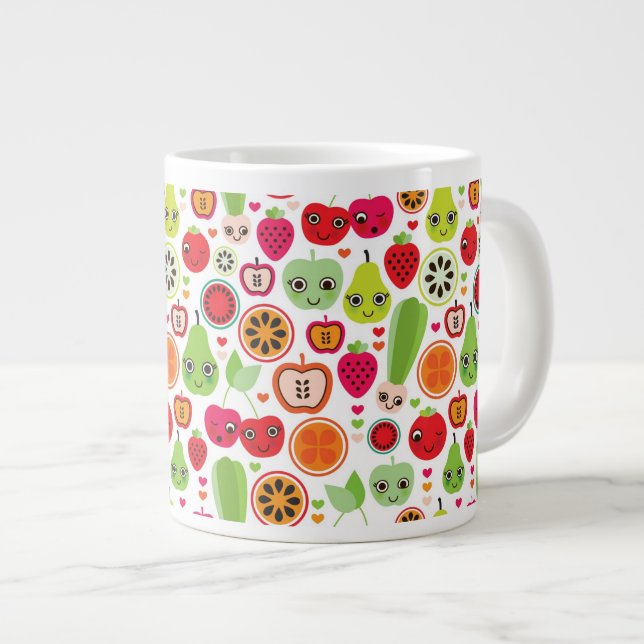 Caneca De Café Grande Maçã de ilustração para crianças frutas (Frente Esquerda)