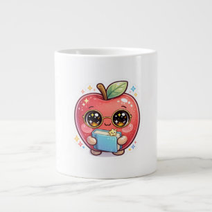 Caneca De Café Grande Maçã Inteligente Kawaii Fofa com Óculos Segurando 