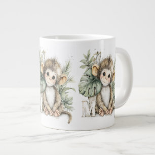 Caneca De Café Grande Macaco alfabeto de animais bebês em aquarela fofa