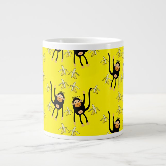 Caneca De Café Grande Macaco-Pequeno-Cachinho E Bananas (Frente)