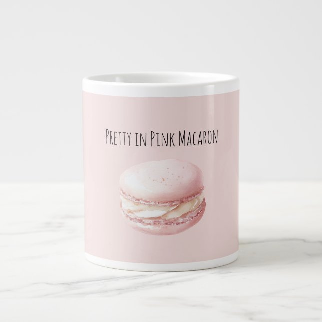 Caneca De Café Grande Macaron Rosa Linda (Frente)