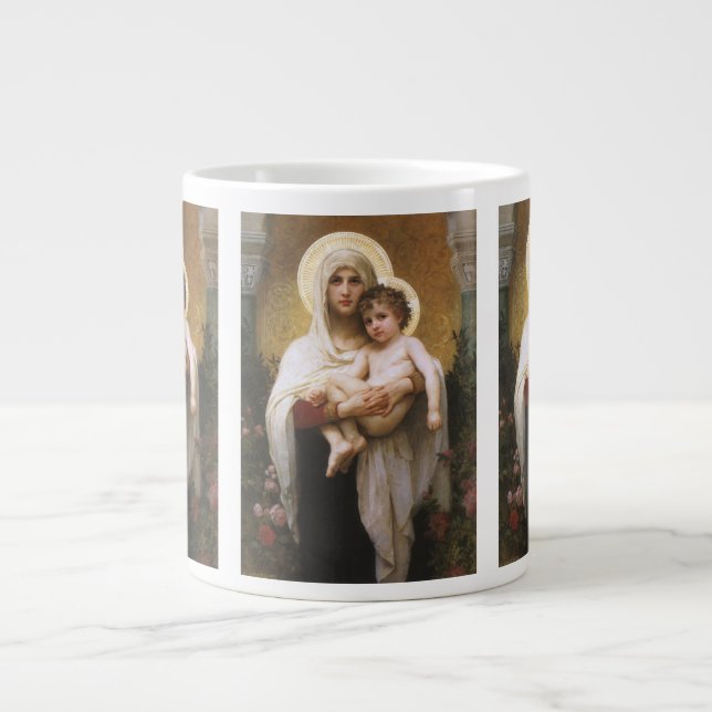 Caneca De Café Grande Madona das Rosas de Bouguereau (Frente)