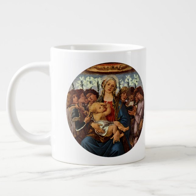 Caneca De Café Grande Madona e Menino com Oito Anjos de Botticelli (Esquerda)