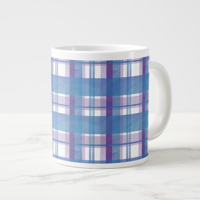 Caneca De Café Grande Madras Xadrez Azul e Roxo (Frente Esquerda)