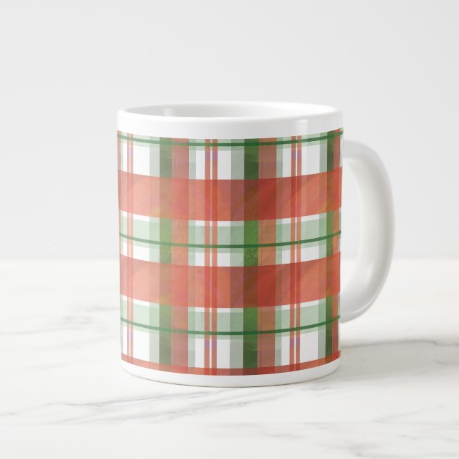 Caneca De Café Grande Madras Xadrez Natal (Frente Esquerda)