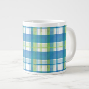 Caneca De Café Grande Madras Xadrez Verde e Azul