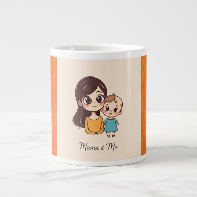 Caneca De Café Grande Mãe Adorável e Dama de Bebê (Frente)
