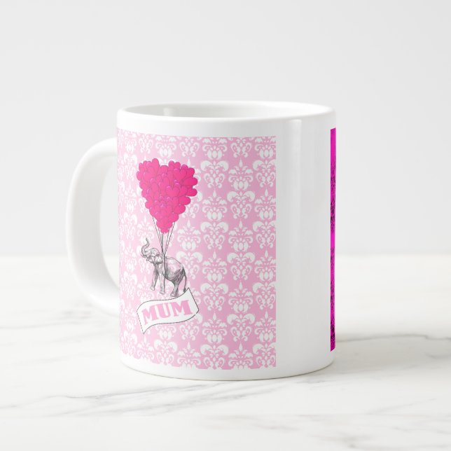 Caneca De Café Grande Mãe com elefante rosa (Frente Esquerda)