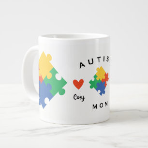 Caneca De Café Grande Mãe de Autista Personalizado com Nomes de Dois Fil