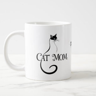 Caneca De Café Grande Mãe de Gato, Tipografia Minimalista de Gato Preto 