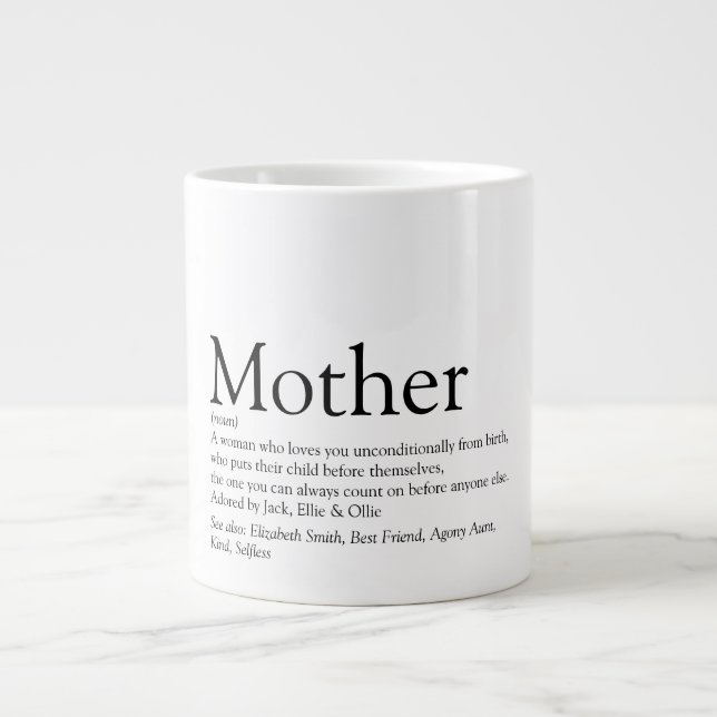 Caneca De Café Grande Mãe Definição De Mãe Citação Branca E Preta (Frente)