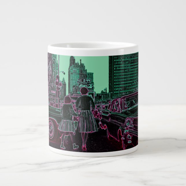 Caneca De Café Grande Mãe Filha Comprando Michigan Ave Chicago 1961 (Frente)