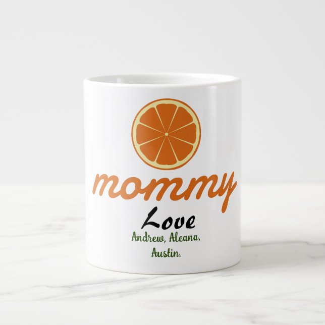 Caneca De Café Grande mãe mamãe nomes de filhos personalização (Frente)