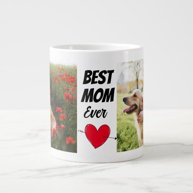 Caneca De Café Grande Mãe personalizada de cão duas fotos e texto (Frente)
