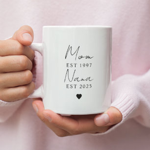 Caneca De Café Grande Mãe Personalizada Nana EST Year Mug   Minimalista