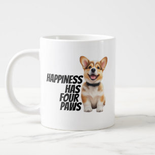 Caneca De Café Grande Mães e Pais de Corgi Brincalhões “Felicidade Tem Q