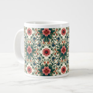 Caneca De Café Grande Magia Floral Boho - em Tons de Verde e Rosa