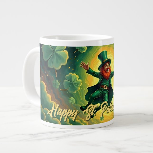 Caneca De Café Grande Magical Leprechaun St. Patrick’s Day Art (Frente Esquerda)