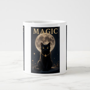 Caneca De Café Grande MÁGICO - Gato Místico Preto e Design de Lua Comple