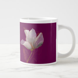 Caneca De Café Grande Magnólia Branca Linha Dourada Magenta