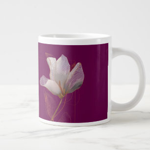 Caneca De Café Grande Magnólia Branca Linha Dourada Magenta