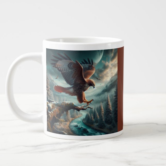 Caneca De Café Grande Maiestoso Falcão de Altura Vermelha Soar (Esquerda)