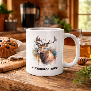 Caneca De Café Grande Majestoso Retrato de Alce em Aquarela, personaliza
