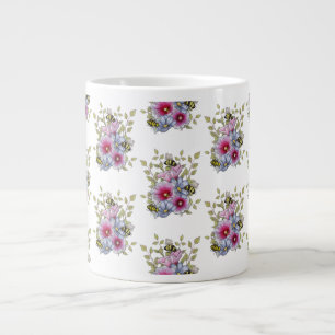 Caneca De Café Grande Malvarisas e Flores Azuis com Abelhões