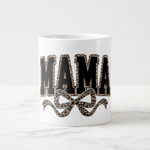 Caneca De Café Grande Mama Leopardo Laço Coquete – Design Retro Varsity 